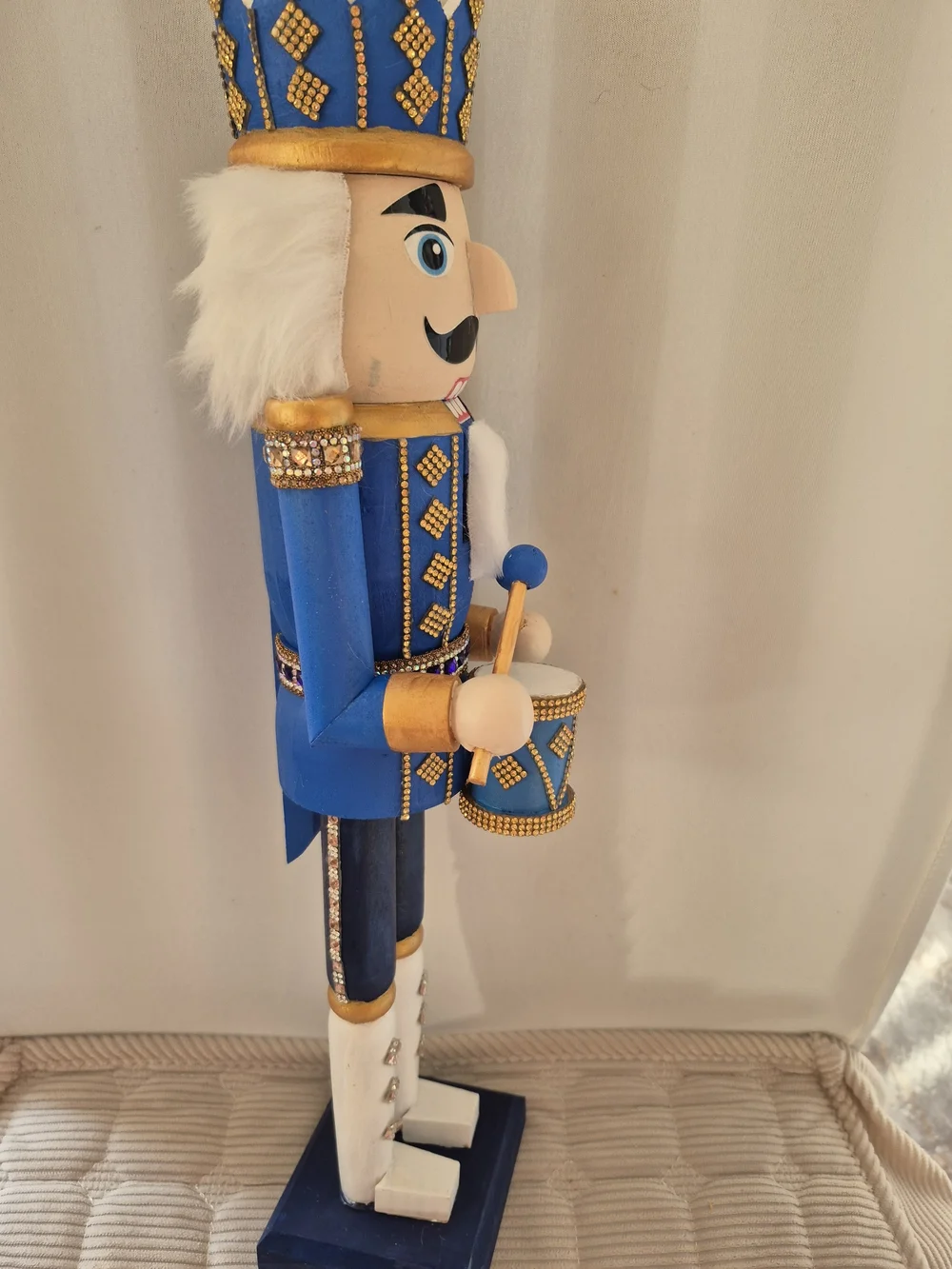 Hand Crafted Blue and Gold Nutcracker Drummer Holiday Decor